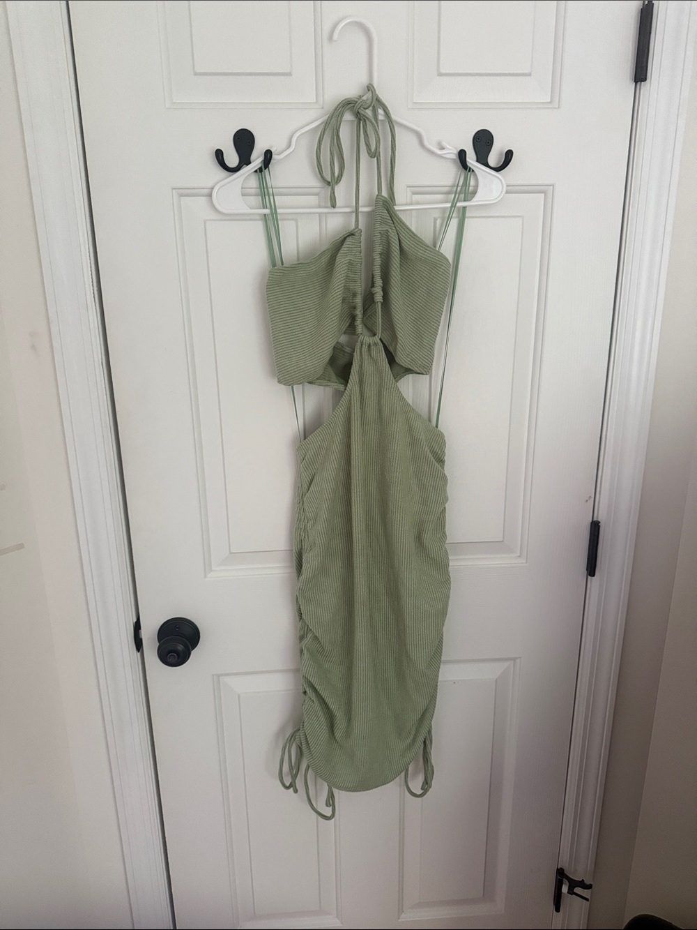 mahina Sage Green Backless Halter Midi Dress
